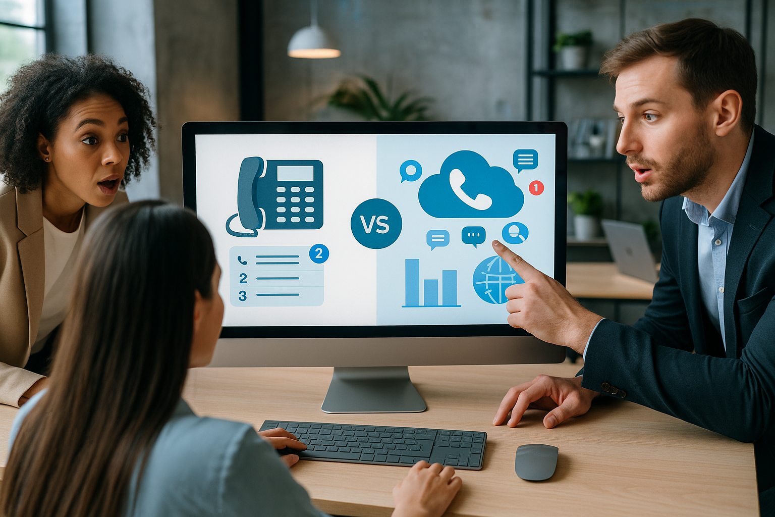 Illustration of Team using communication dashboard in a Tech-themed workspace setting, with a innovative mood.