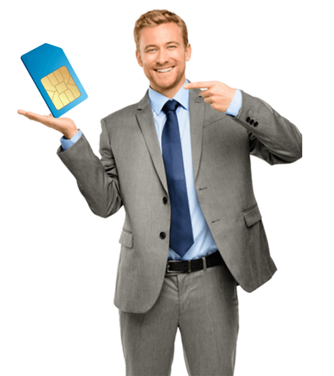 Businessman pointing to SIM card