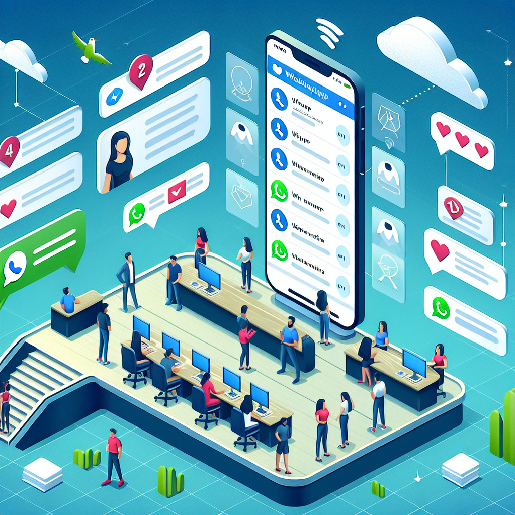 Illustration of Customer connecting via WhatsApp in a Virtual command center setting, with a in control mood.