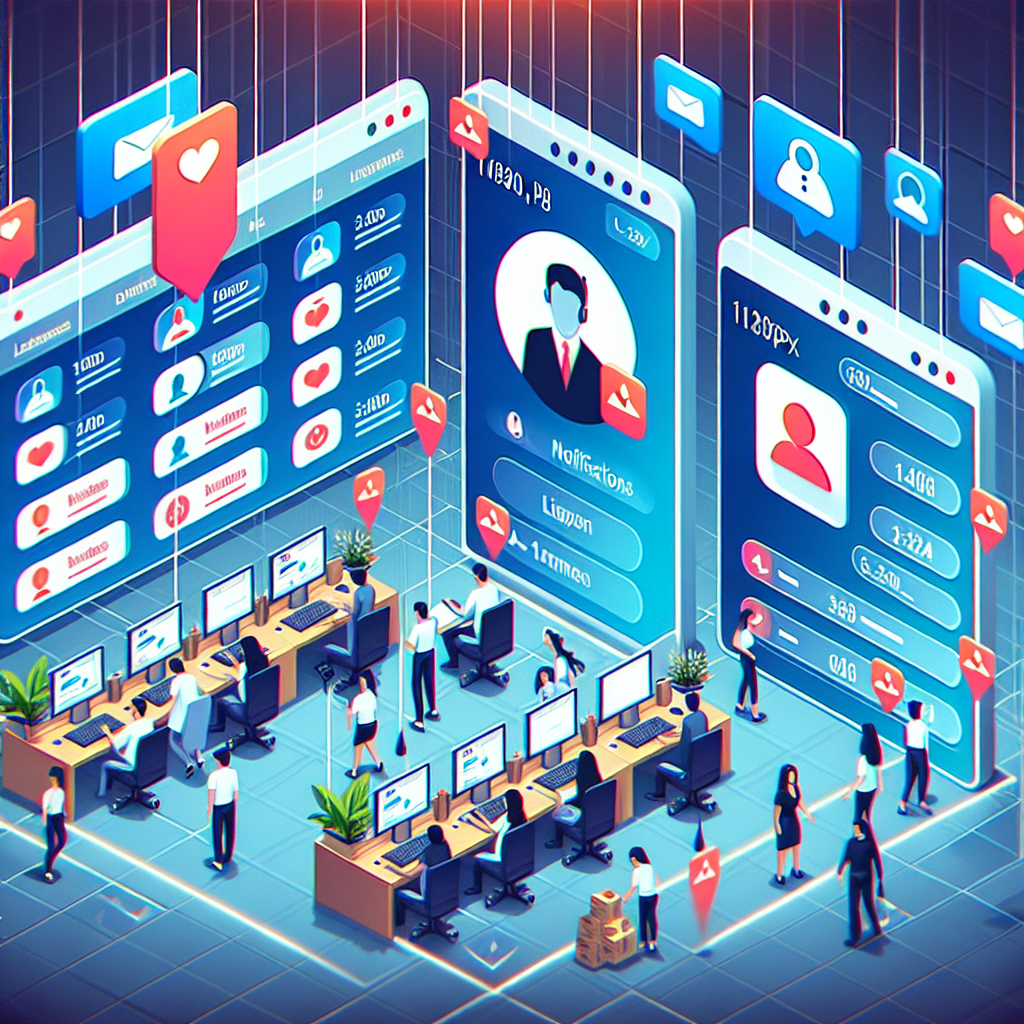 Illustration of User switching call profiles in a Call center with digital wallboards setting, with a innovative mood.