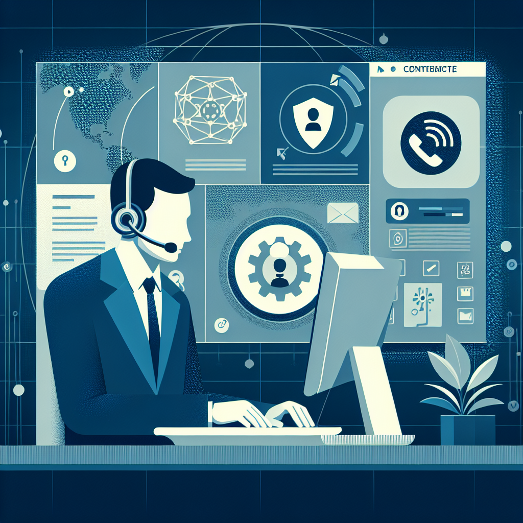 Illustration of Agent handling client calls in a Modern office with mobile tech setting, with a innovative mood.