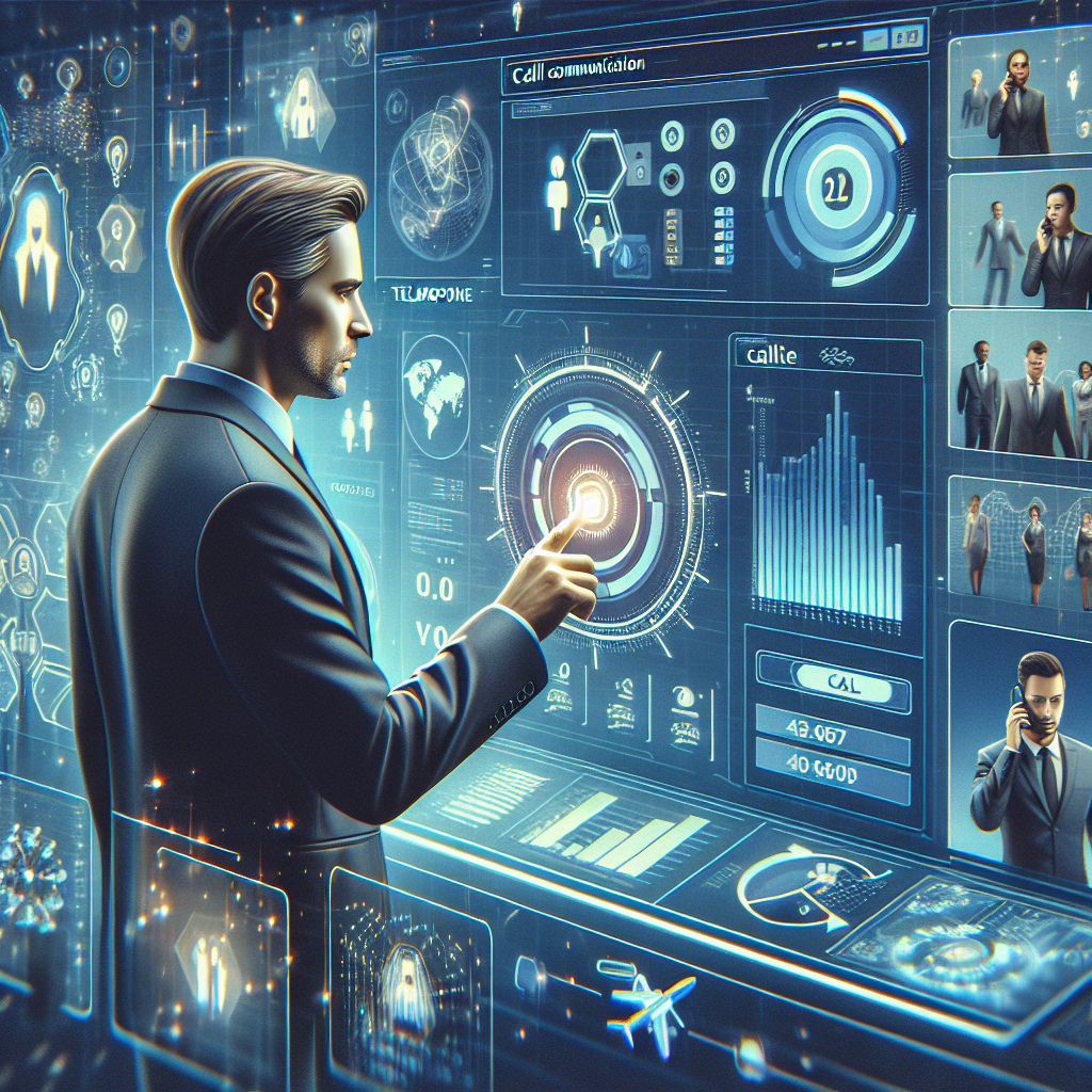 Illustration of Manager analyzing call reports in a Dashboard with telecom metrics setting, with a efficient mood.