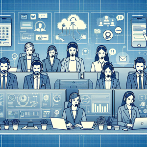 Illustration of Team using communication dashboard in a Home office setup with headset setting, with a focused mood.