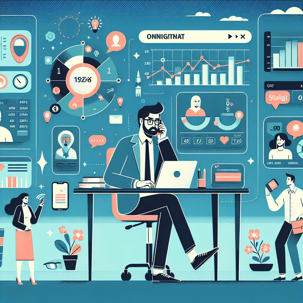 Illustration of Entrepreneur managing multiple numbers in a Dashboard with telecom metrics setting, with a innovative mood.