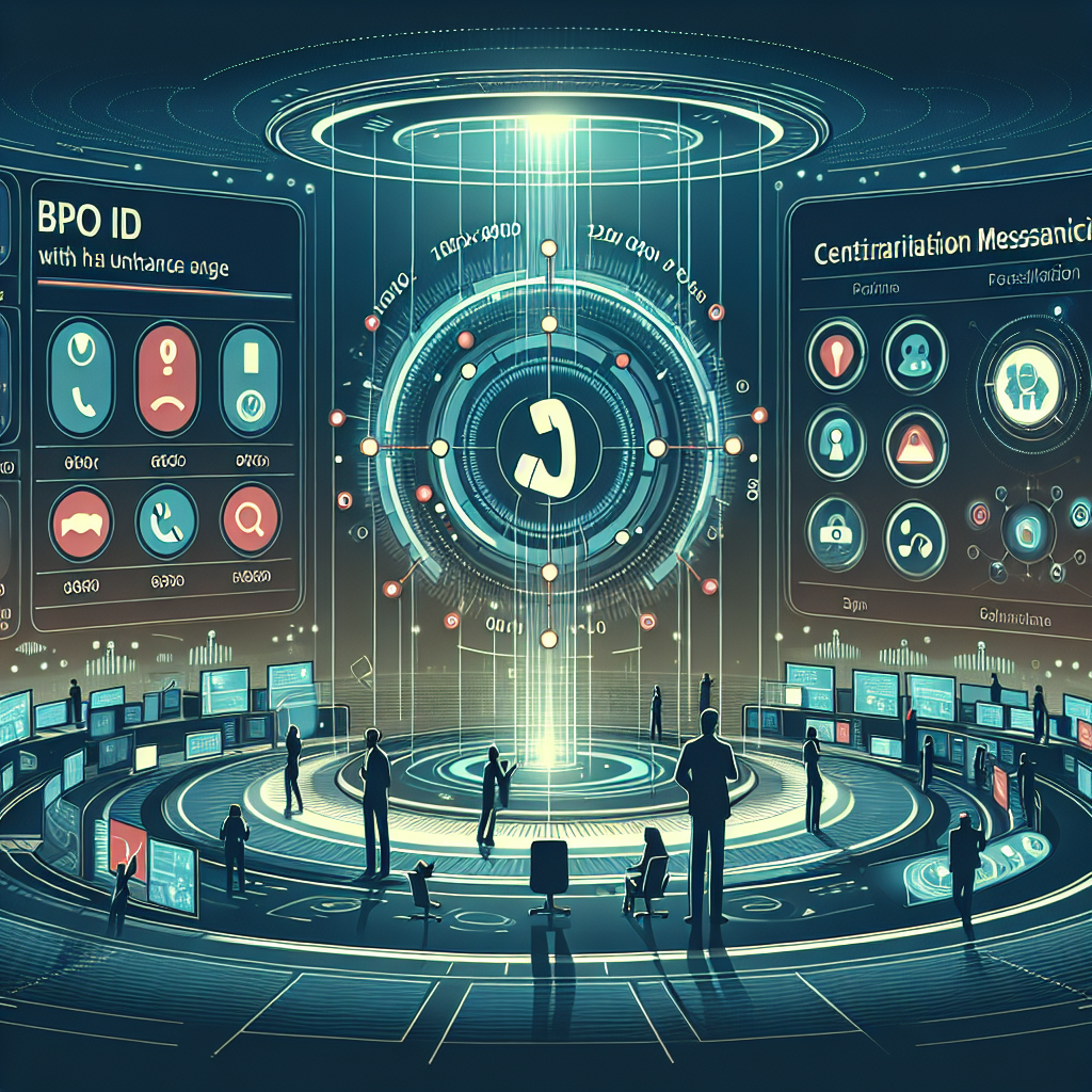 Illustration of Caller ID with mobile icons in a Virtual command center setting, with a focused mood.