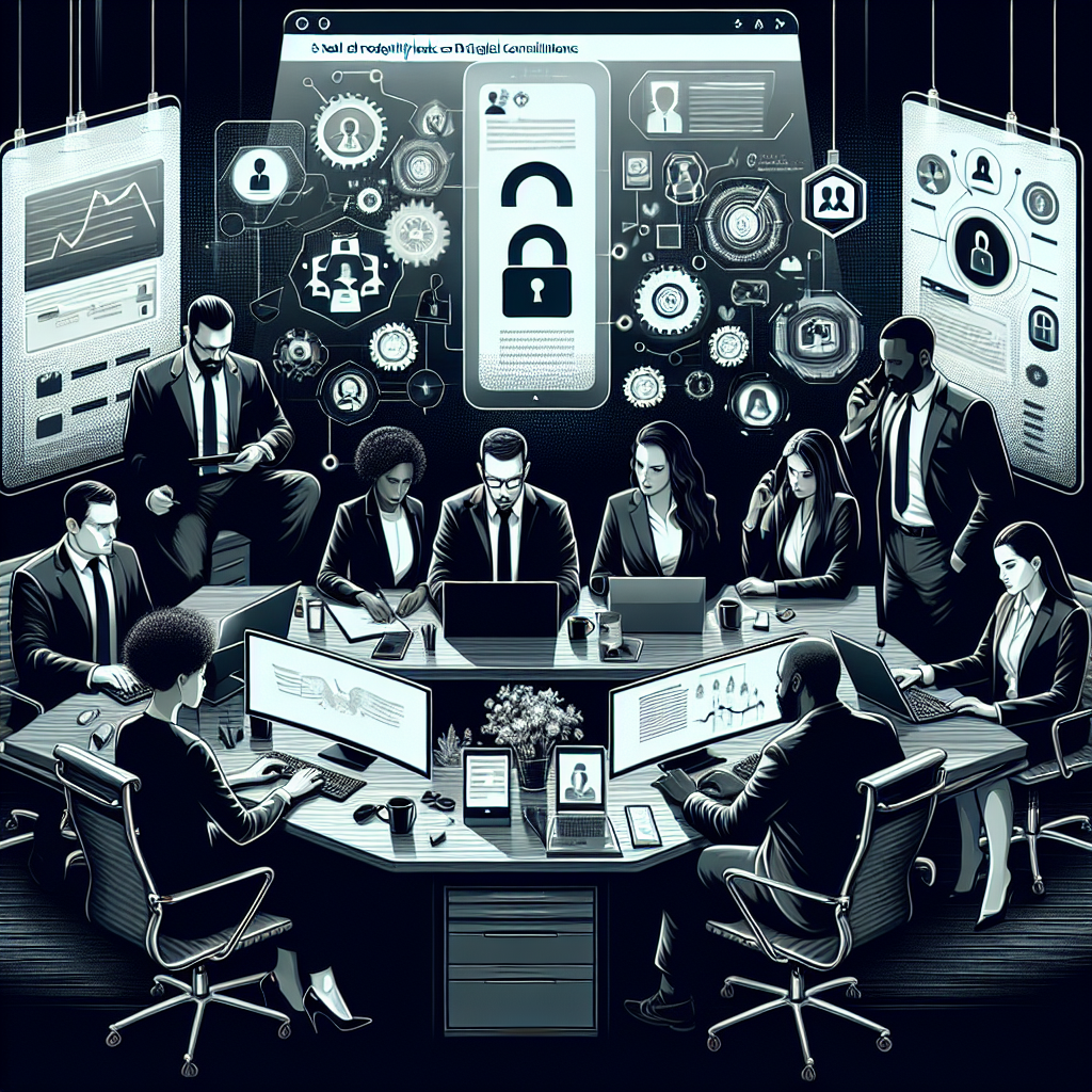 Illustration of Team using communication dashboard in a Professional desk with phones setting, with a focused mood.