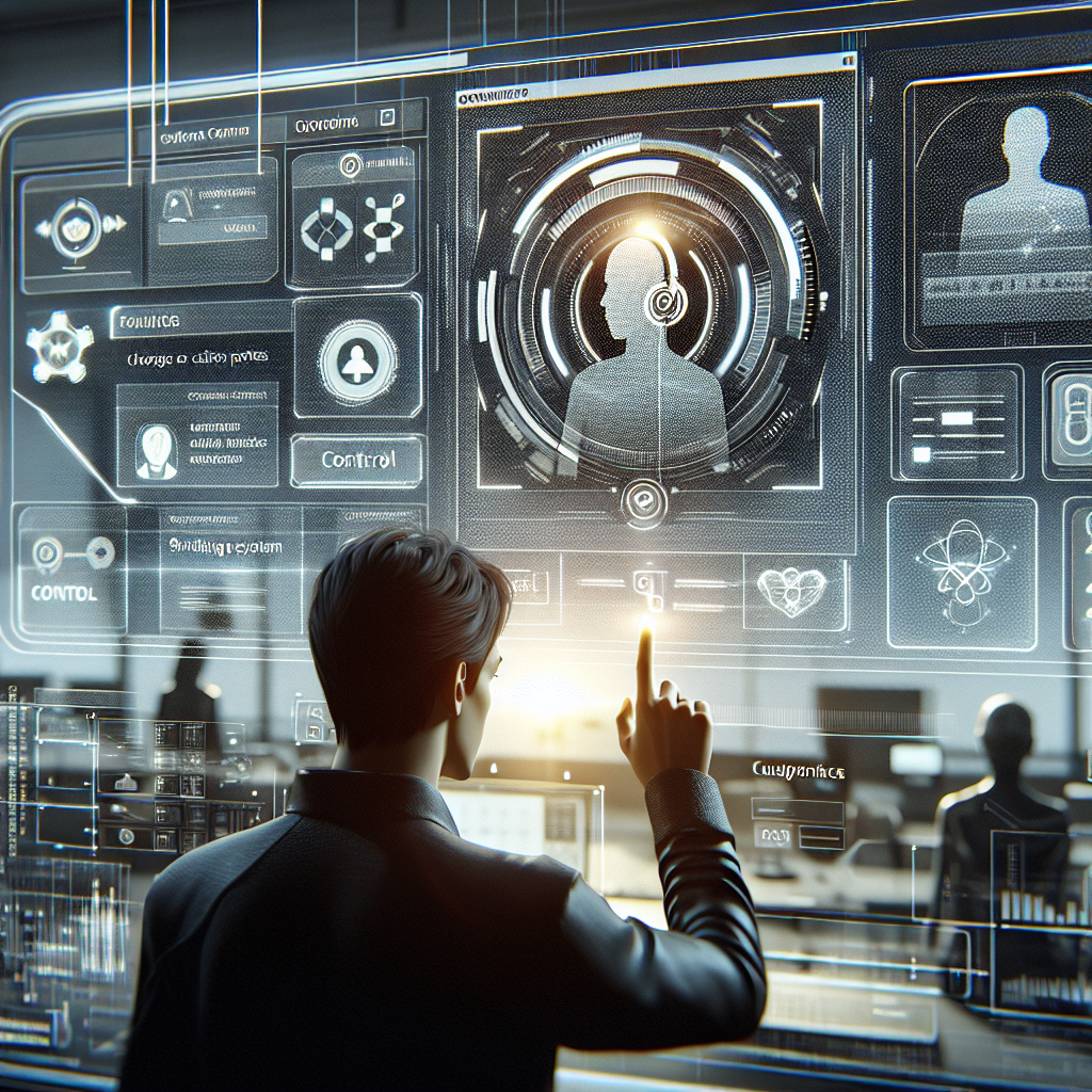 Illustration of User switching call profiles in a Modern office with mobile tech setting, with a in control mood.