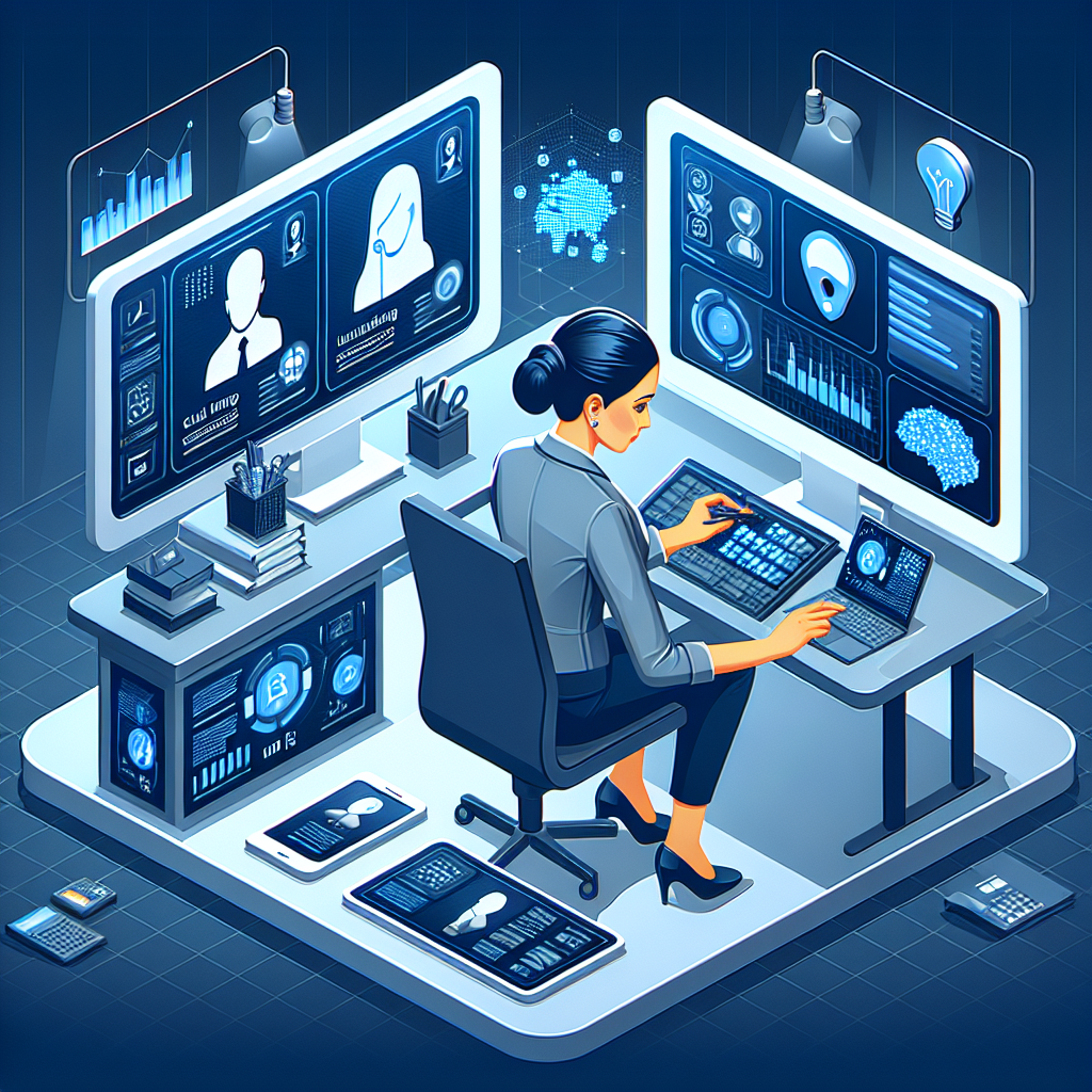 Illustration of Manager analyzing call reports in a Tech-themed workspace setting, with a professional mood.