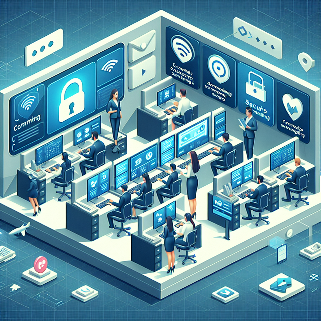 Illustration of Agent handling client calls in a Virtual command center setting, with a efficient mood.