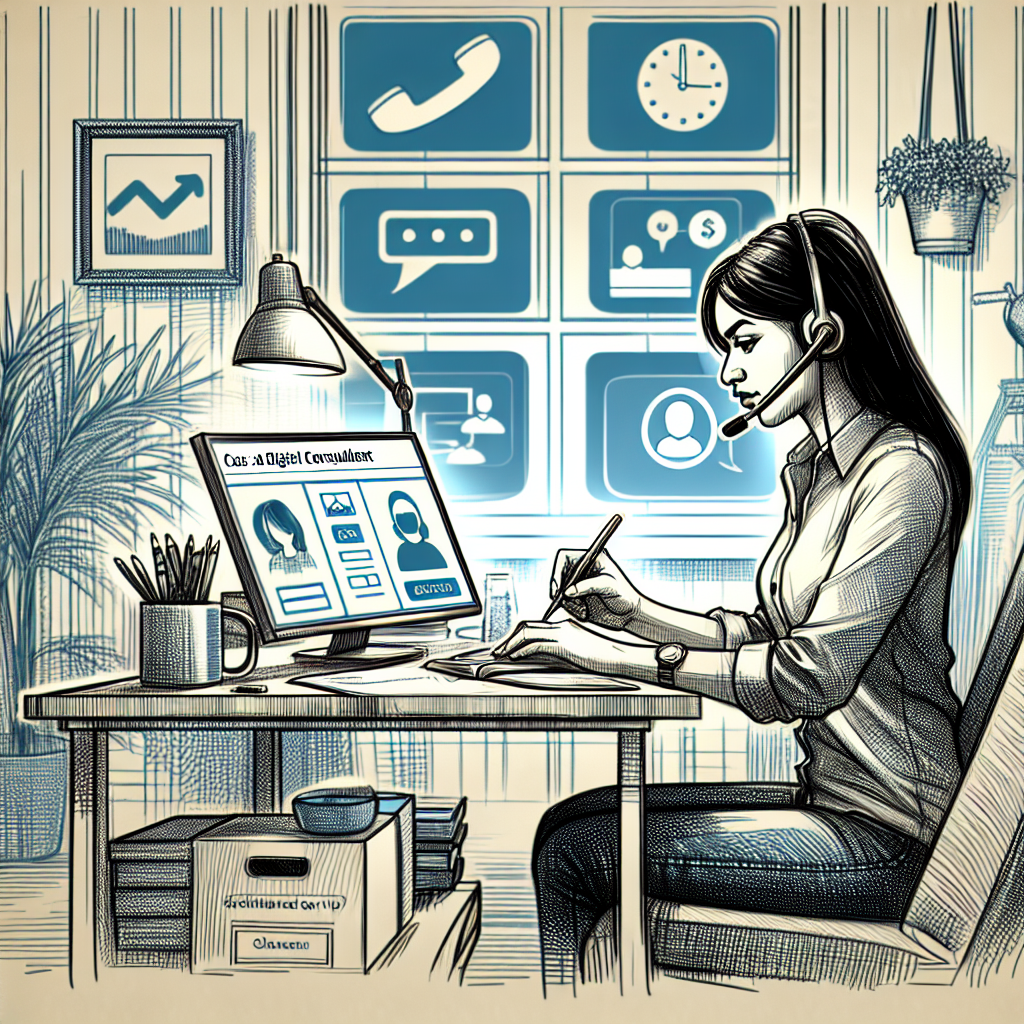 Illustration of User switching call profiles in a Home office setup with headset setting, with a determined mood.