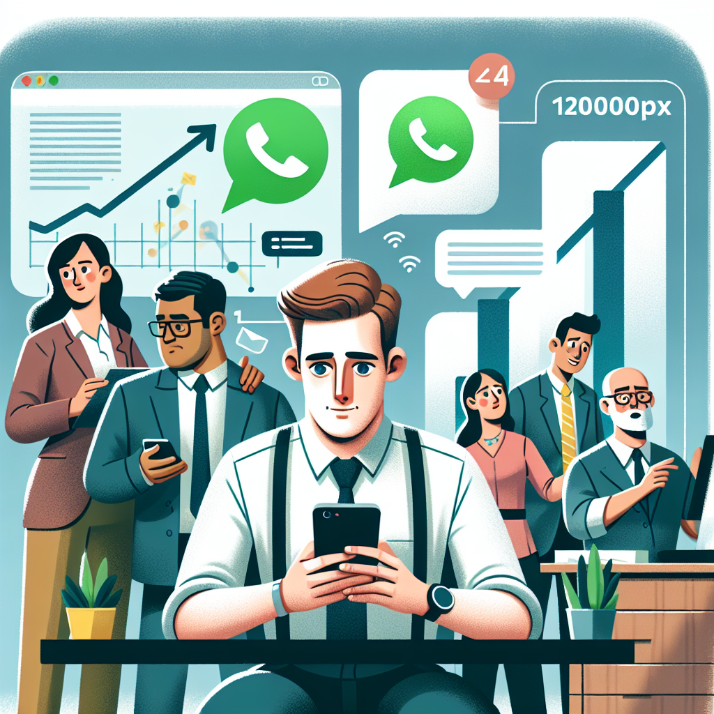 Illustration of Customer connecting via WhatsApp in a Tech-themed workspace setting, with a determined mood.