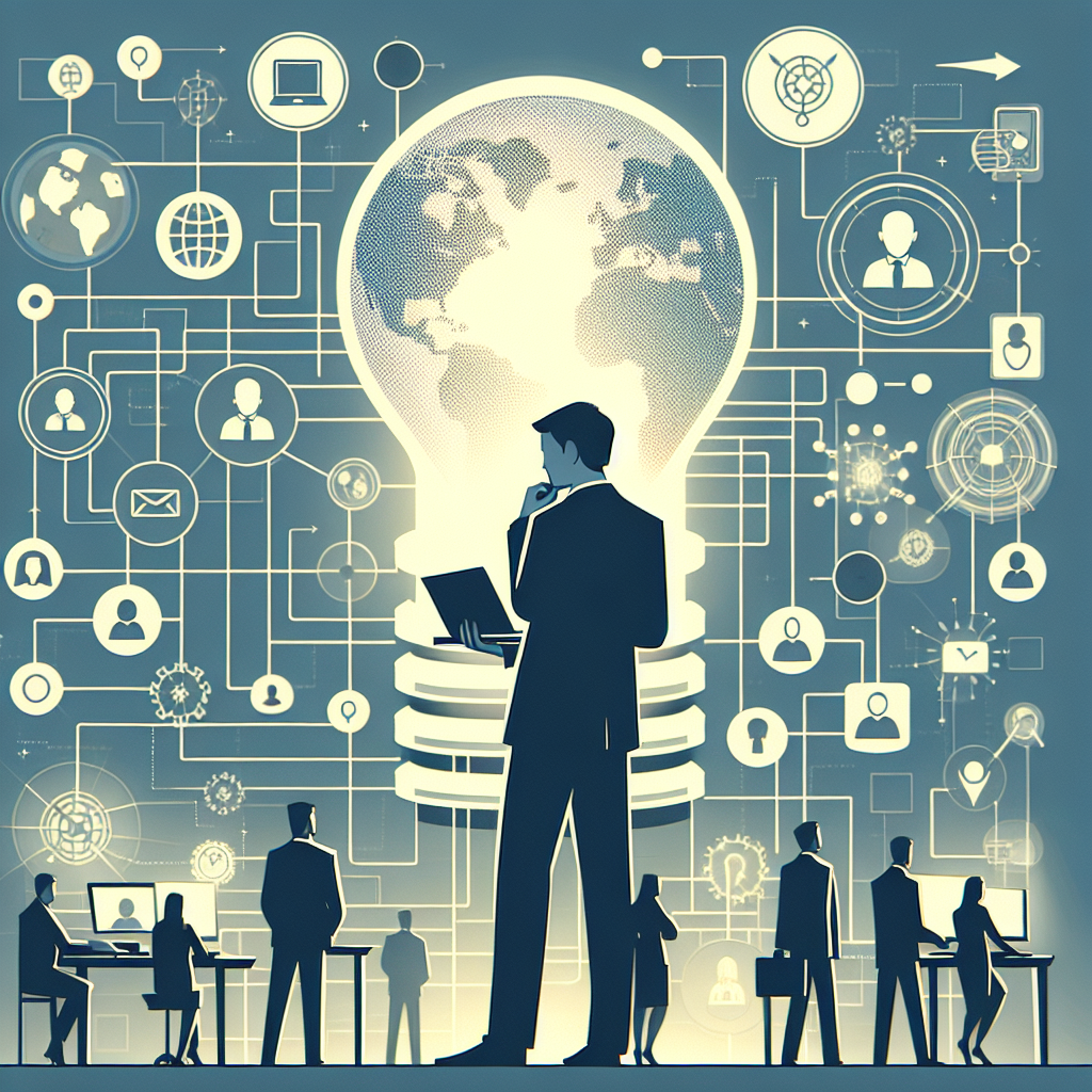 Illustration of Entrepreneur managing multiple numbers in a Virtual command center setting, with a inspired mood.