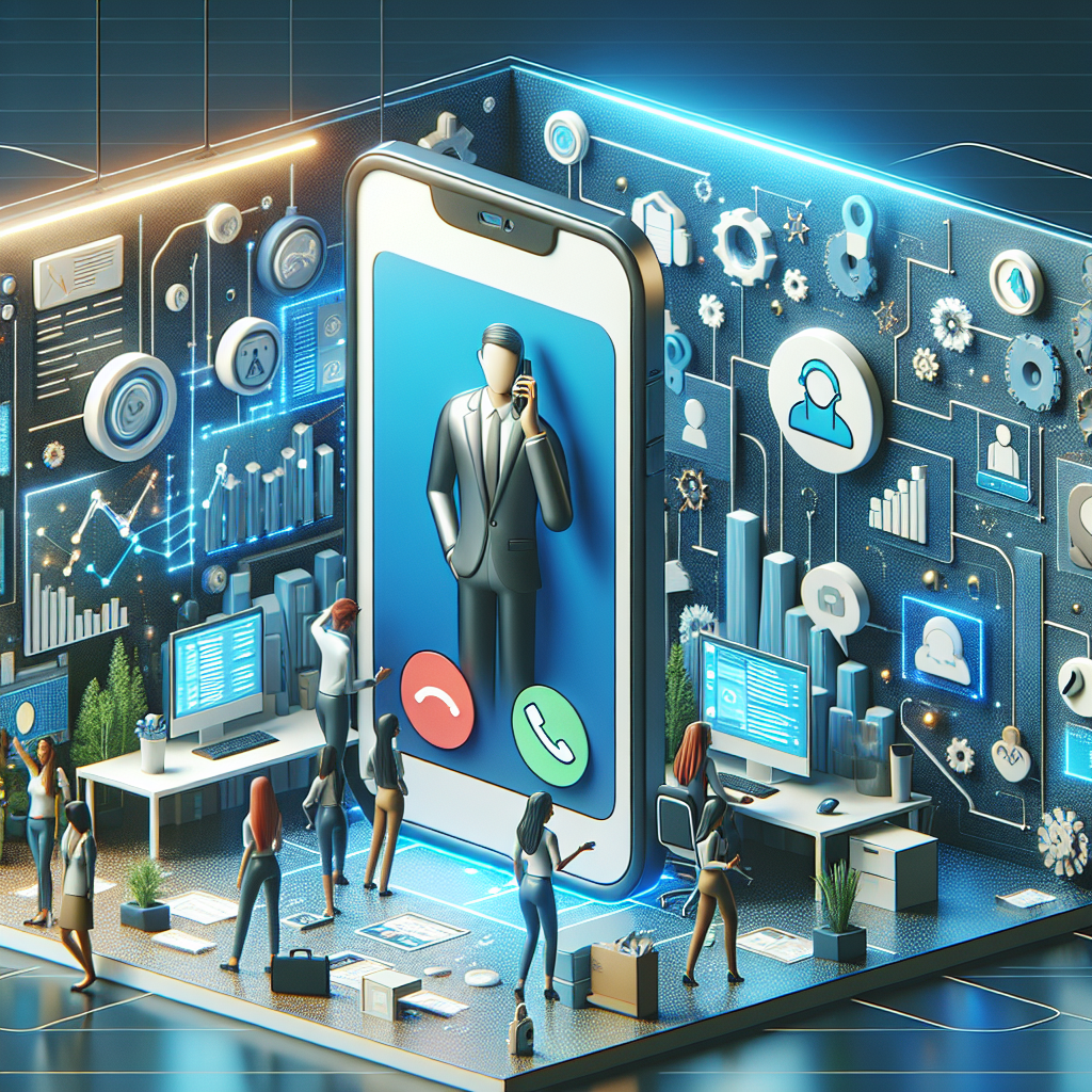 Illustration of Caller ID with mobile icons in a Tech-themed workspace setting, with a inspired mood.