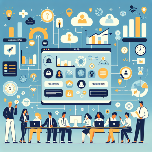 Illustration of Team using communication dashboard in a Dashboard with telecom metrics setting, with a determined mood.