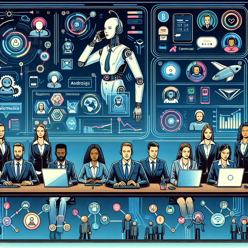 Illustration of Team using communication dashboard in a Professional desk with phones setting, with a determined mood.