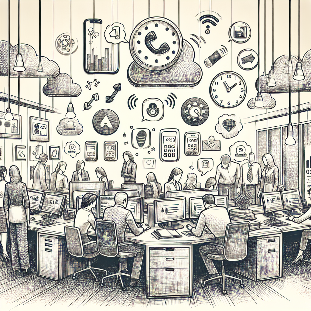 Illustration of Caller ID with mobile icons in a Professional desk with phones setting, with a in control mood.