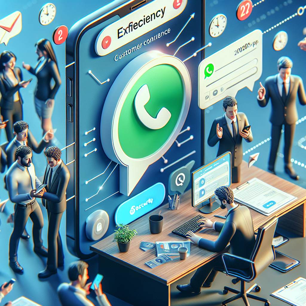 Illustration of Customer connecting via WhatsApp in a Professional desk with phones setting, with a efficient mood.
