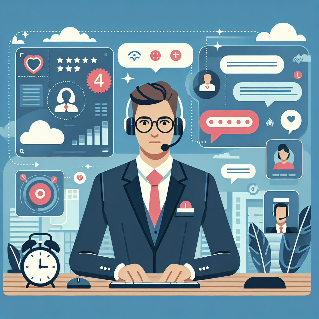 Illustration of Agent handling client calls in a Tech-themed workspace setting, with a alert mood.