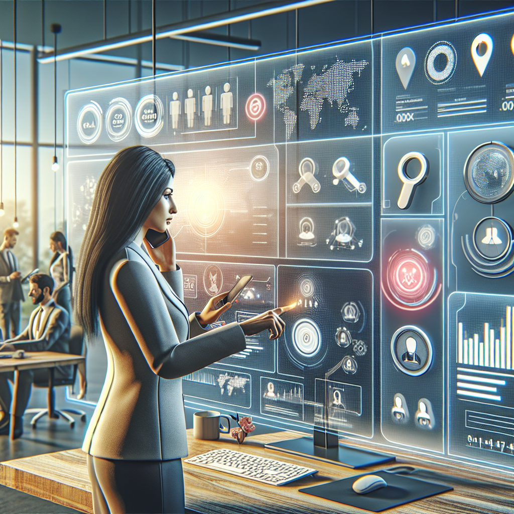 Illustration of Manager analyzing call reports in a Tech-themed workspace setting, with a innovative mood.