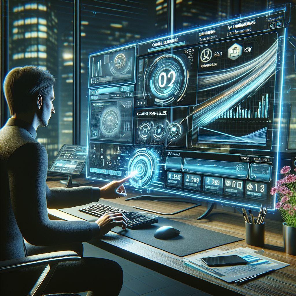 Illustration of User switching call profiles in a Tech-themed workspace setting, with a professional mood.