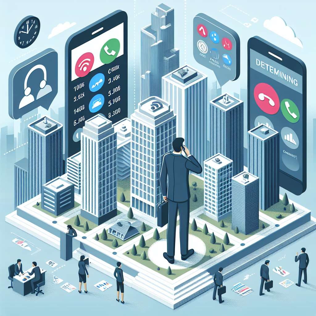 Illustration of Caller ID with mobile icons in a City skyline through office window setting, with a determined mood.