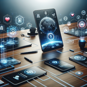 Illustration of Phone routing multiple devices in a Professional desk with phones setting, with a inspired mood.