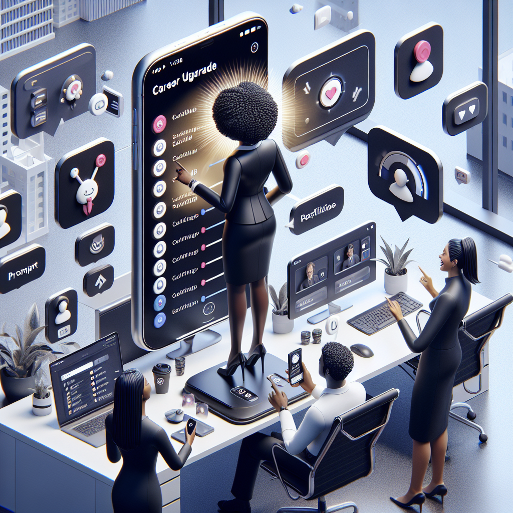 Illustration of User switching call profiles in a Professional desk with phones setting, with a efficient mood.