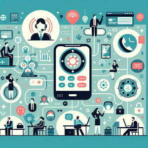 Illustration of Caller ID with mobile icons in a Tech-themed workspace setting, with a in control mood.