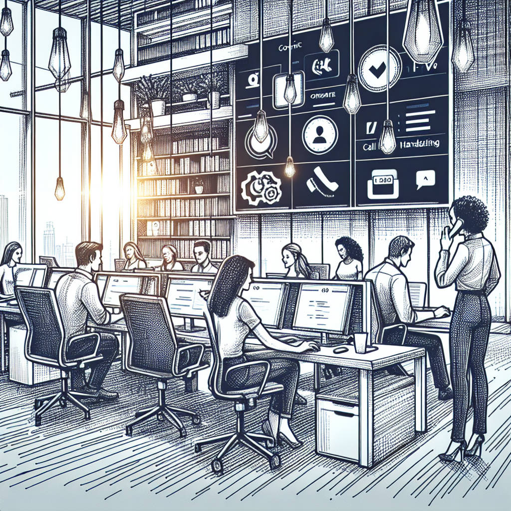 Illustration of Team using virtual PBX in a Modern office with mobile tech setting, with a confident mood.