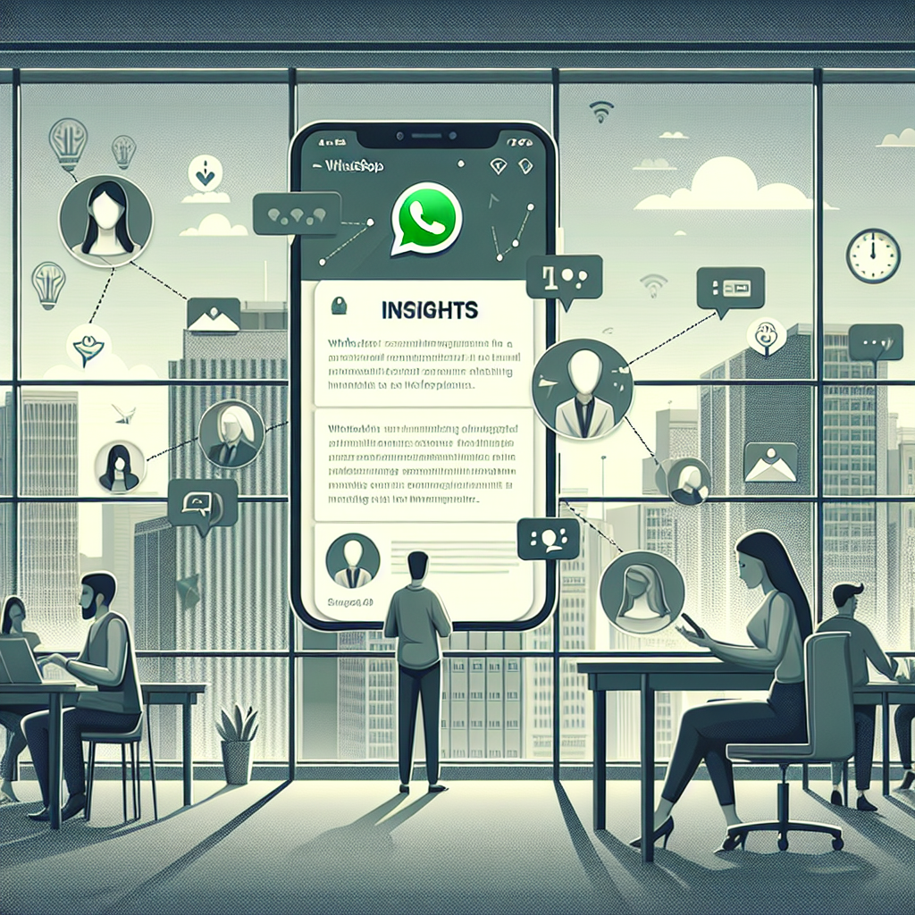 Illustration of Customer connecting via WhatsApp in a City skyline through office window setting, with a professional mood.