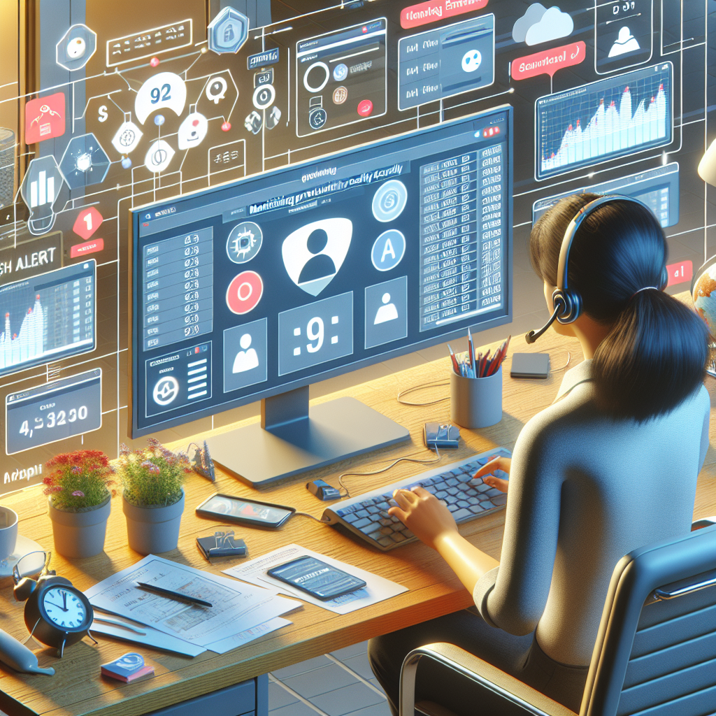 Illustration of Entrepreneur managing multiple numbers in a Home office setup with headset setting, with a alert mood.