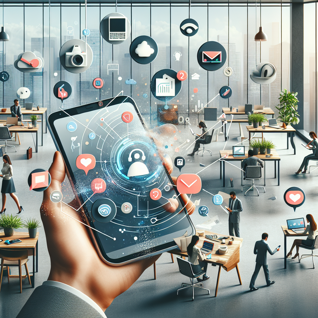 Illustration of Phone routing multiple devices in a Tech-themed workspace setting, with a efficient mood.