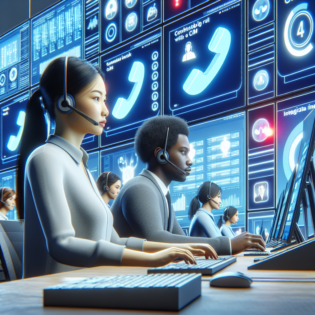 Illustration of Phone routing multiple devices in a Call center with digital wallboards setting, with a determined mood.