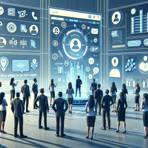 Illustration of Team using virtual PBX in a Virtual command center setting, with a alert mood.